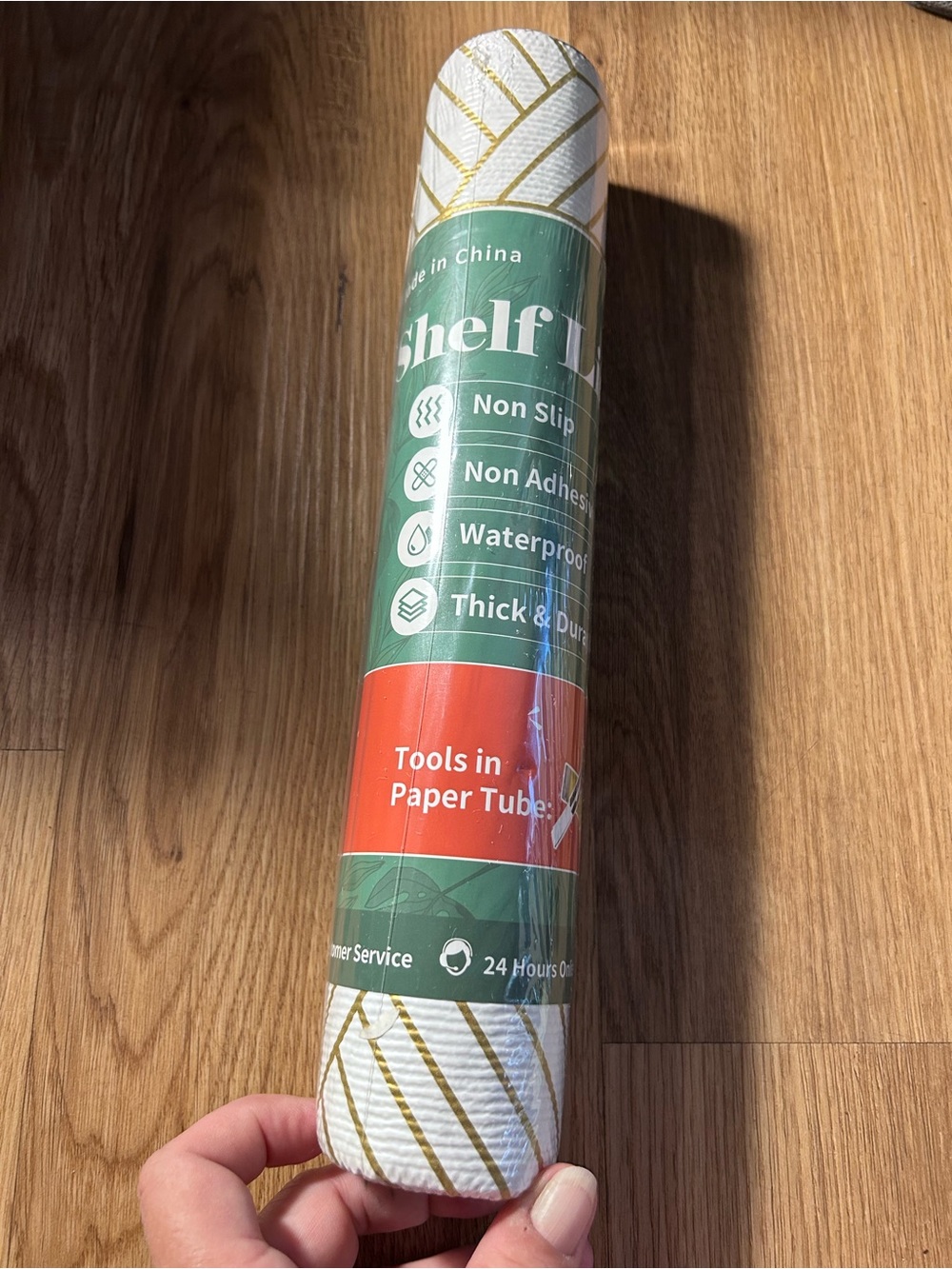 Kimhan White Gold Geometric Shelf Liner 12 in x 10 ft Non-Adhesive